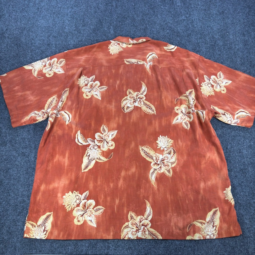 Tommy Bahama Mens XXL Burnt Orange Silk Floral Hibiscus Camp Shirt Short Sleeve - Picture 7 of 7